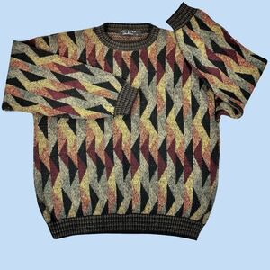 Protege Collection Sweater Mens Large Multi Color Geometric Knit Retro USA Made
